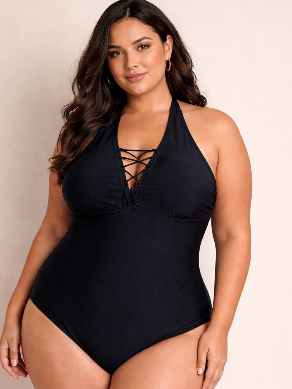 Torrid Wireless Grommet Lace Up One Piece‎ Swimsuit Size 4X Black